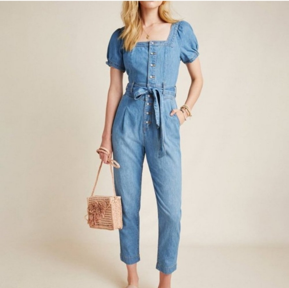 Pilcro Square-Necked Denim Jumpsuit